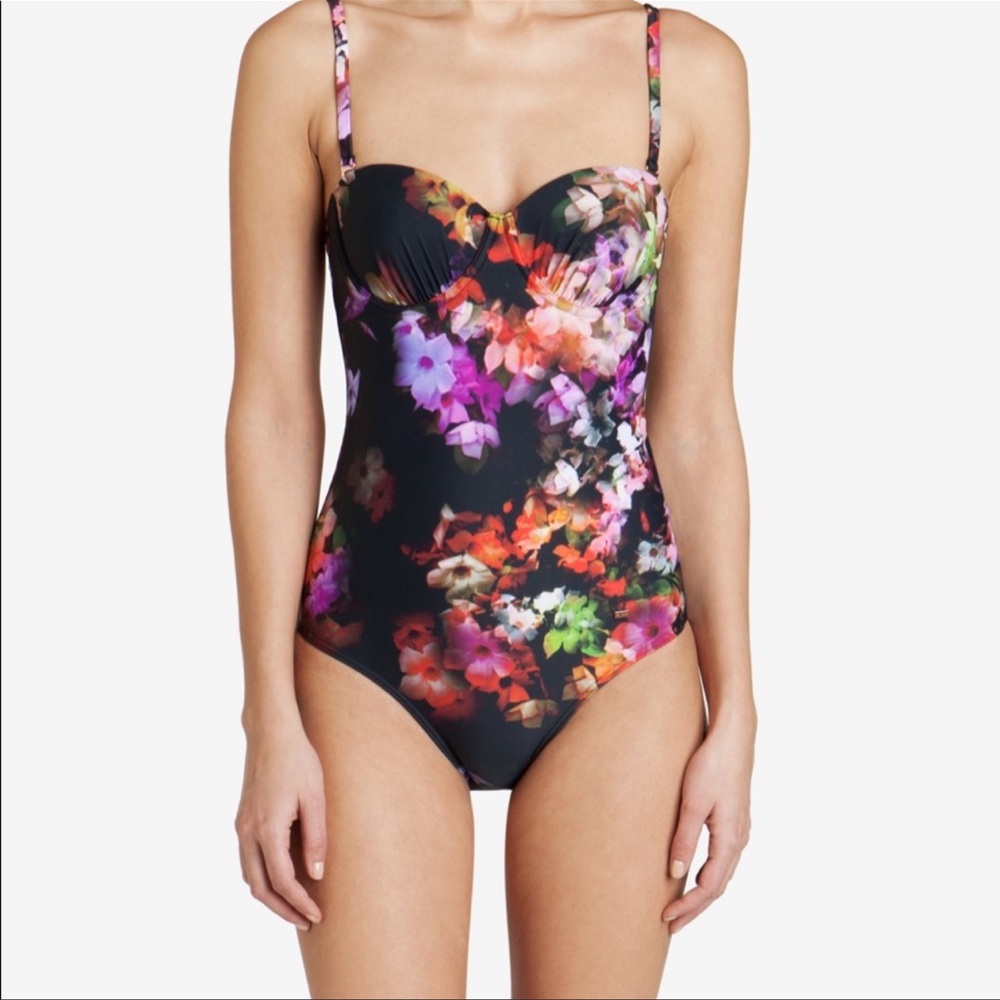 TED BAKER Cascading Floral Black One Piece Swimsuit Size 34C/D